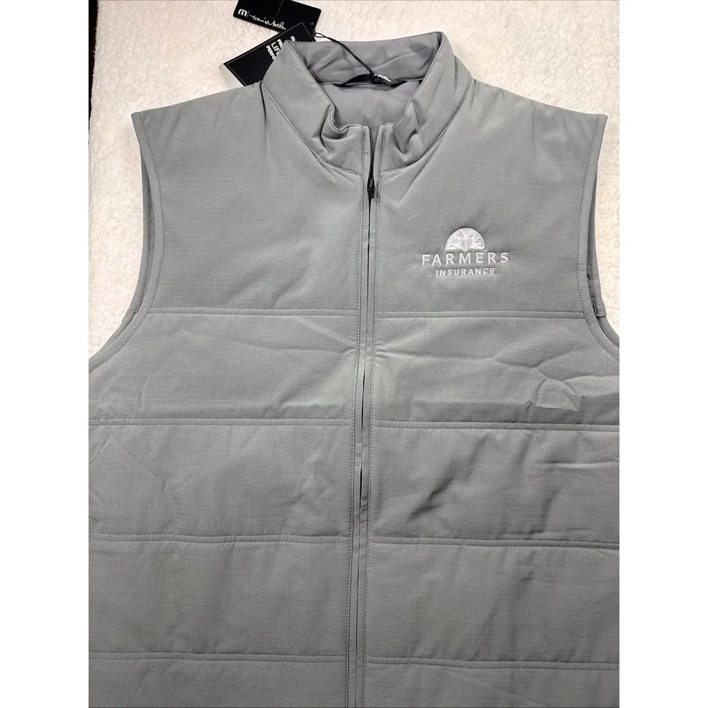 Travis Mathew Cold Bay Vest Quilted Men XL Shade Gray NWT Farmers Insurance Logo